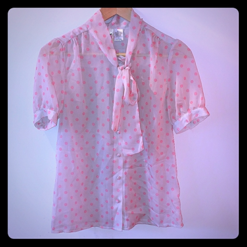 Alice Moon sheer pink polkadot tie blouse
